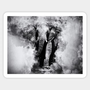 Powerful African Elephant - Black and White Watercolor Sticker